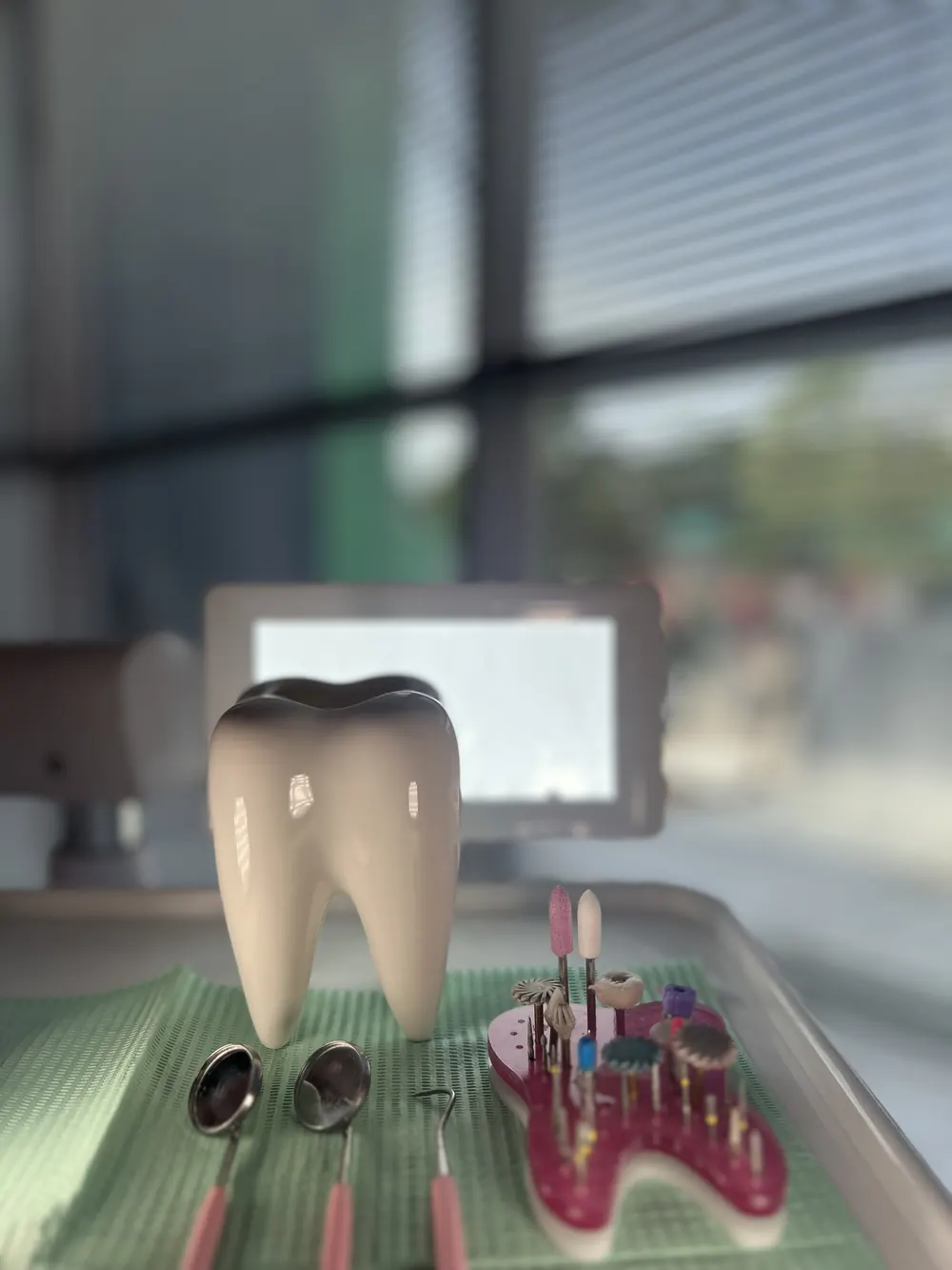 Model gigi dan alat dental di atas meja